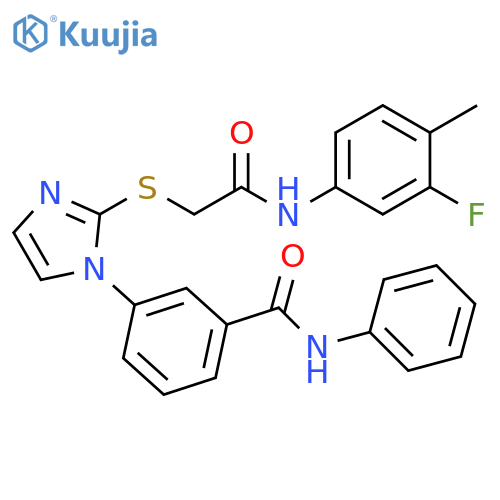 3-[2-({[(3-fluoro-4-methylphenyl)carbamoyl]methyl}sulfanyl)-1H-imidazol-1-yl]-N-phenylbenzamide structure