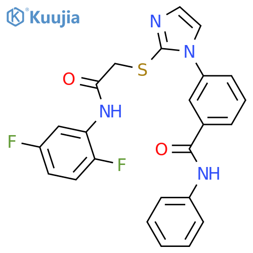 3-[2-({[(2,5-difluorophenyl)carbamoyl]methyl}sulfanyl)-1H-imidazol-1-yl]-N-phenylbenzamide structure