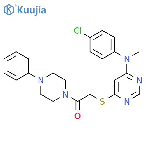 2-[(6-{[(4-chlorophenyl)methyl]amino}pyrimidin-4-yl)sulfanyl]-1-(4-phenylpiperazin-1-yl)ethan-1-one structure