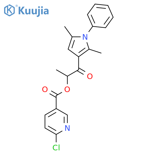 1-(2,5-dimethyl-1-phenyl-1H-pyrrol-3-yl)-1-oxopropan-2-yl 6-chloropyridine-3-carboxylate structure