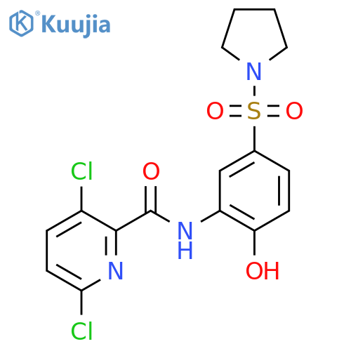 3,6-dichloro-N-[2-hydroxy-5-(pyrrolidine-1-sulfonyl)phenyl]pyridine-2-carboxamide structure