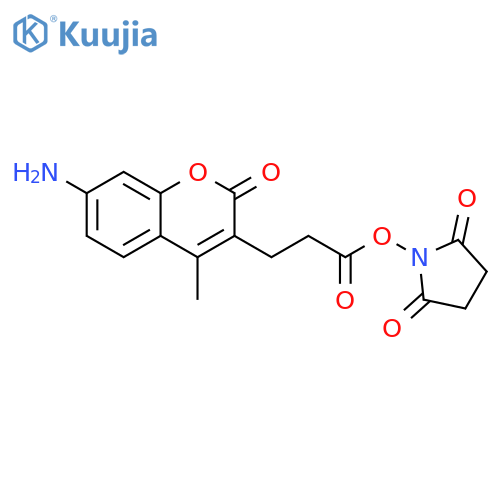 1-{[3-(7-Amino-4-methyl-2-oxo-2H-1-benzopyran-3-yl)propanoyl]oxy}pyrrolidine-2,5-dione structure