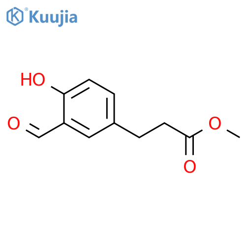 Benzenepropanoic acid, 3-formyl-4-hydroxy-, methyl ester structure