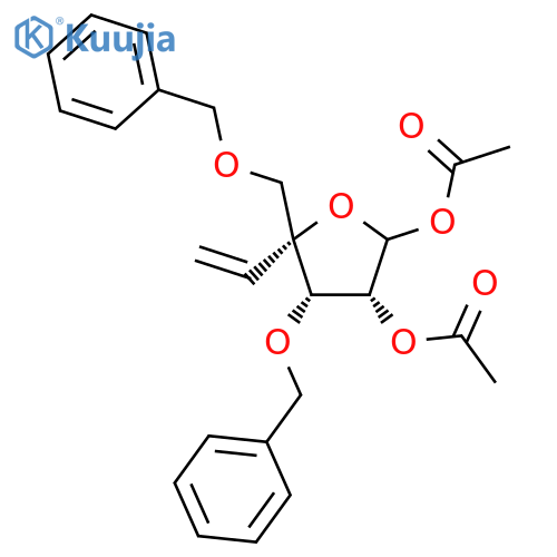 (3R,4S,5R)-2-(acetyloxy)-4-(benzyloxy)-5-[(benzyloxy)methyl]-5-ethenyloxolan-3-yl acetate structure