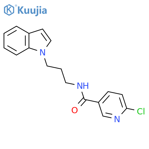 6-chloro-N-[3-(1H-indol-1-yl)propyl]pyridine-3-carboxamide structure