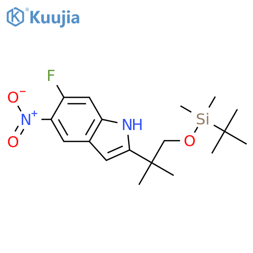 2-{1-[(tert-butyldimethylsilyl)oxy]-2-methylpropan-2-yl}-6-fluoro-5-nitro-1H-indole structure