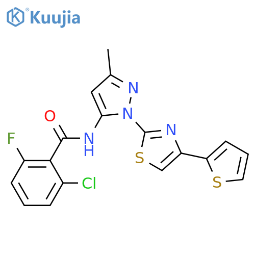 2-chloro-6-fluoro-N-{3-methyl-1-[4-(thiophen-2-yl)-1,3-thiazol-2-yl]-1H-pyrazol-5-yl}benzamide structure