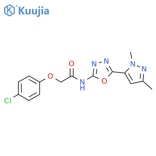 2-(4-chlorophenoxy)-N-5-(1,3-dimethyl-1H-pyrazol-5-yl)-1,3,4-oxadiazol-2-ylacetamide structure