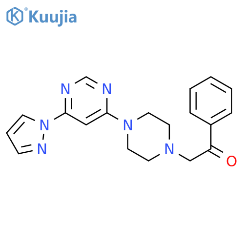 2-phenyl-1-{4-[6-(1H-pyrazol-1-yl)pyrimidin-4-yl]piperazin-1-yl}ethan-1-one structure