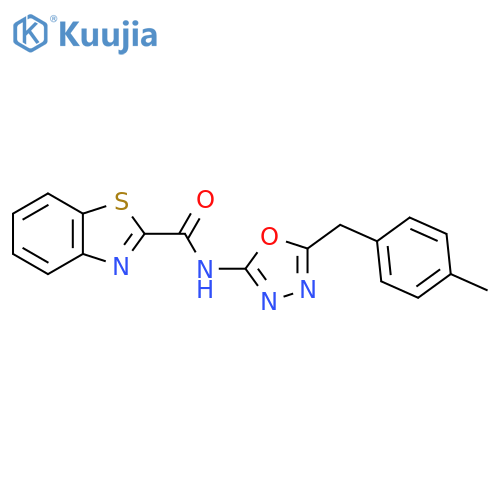 N-{5-[(4-methylphenyl)methyl]-1,3,4-oxadiazol-2-yl}-1,3-benzothiazole-2-carboxamide structure