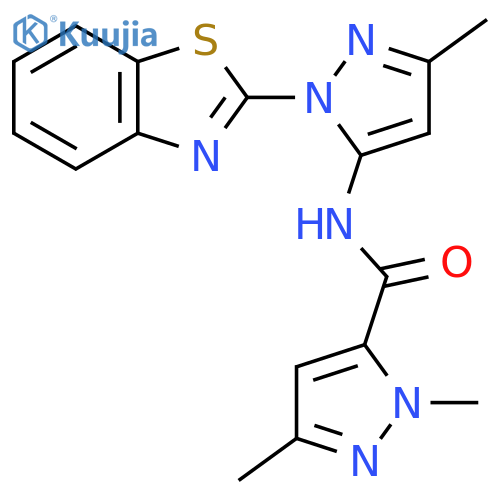 N-[1-(1,3-benzothiazol-2-yl)-3-methyl-1H-pyrazol-5-yl]-1,3-dimethyl-1H-pyrazole-5-carboxamide structure