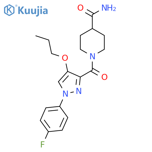 1-1-(4-fluorophenyl)-4-propoxy-1H-pyrazole-3-carbonylpiperidine-4-carboxamide structure