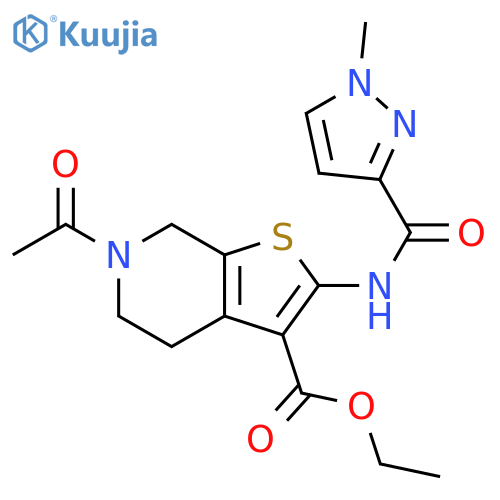 ethyl 6-acetyl-2-(1-methyl-1H-pyrazole-3-amido)-4H,5H,6H,7H-thieno2,3-cpyridine-3-carboxylate structure