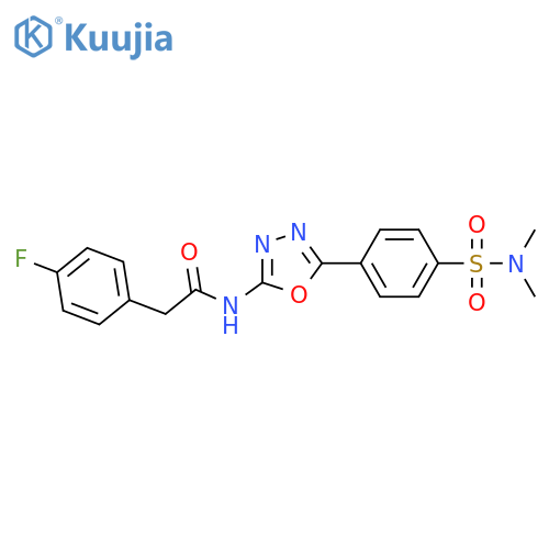 N-{5-[4-(dimethylsulfamoyl)phenyl]-1,3,4-oxadiazol-2-yl}-2-(4-fluorophenyl)acetamide structure