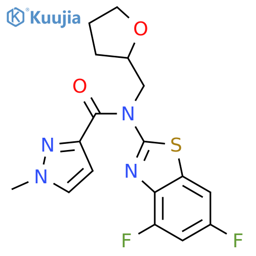 N-(4,6-difluoro-1,3-benzothiazol-2-yl)-1-methyl-N-(oxolan-2-yl)methyl-1H-pyrazole-3-carboxamide structure
