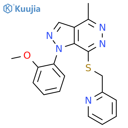 2-({1-(2-methoxyphenyl)-4-methyl-1H-pyrazolo3,4-dpyridazin-7-ylsulfanyl}methyl)pyridine structure