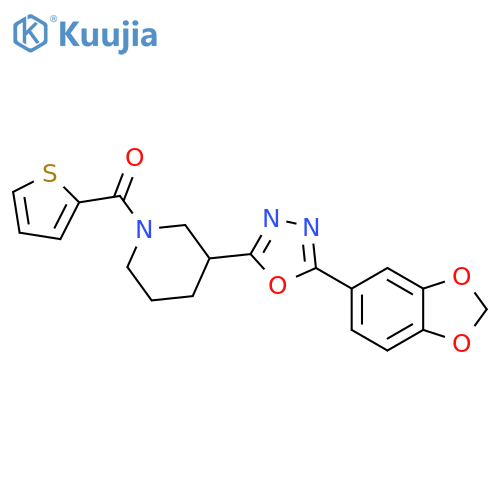 3-5-(2H-1,3-benzodioxol-5-yl)-1,3,4-oxadiazol-2-yl-1-(thiophene-2-carbonyl)piperidine structure