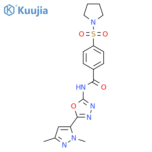 N-[5-(1,3-dimethyl-1H-pyrazol-5-yl)-1,3,4-oxadiazol-2-yl]-4-(pyrrolidine-1-sulfonyl)benzamide structure