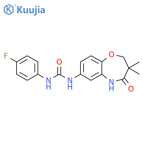 3-(3,3-dimethyl-4-oxo-2,3,4,5-tetrahydro-1,5-benzoxazepin-7-yl)-1-(4-fluorophenyl)urea structure