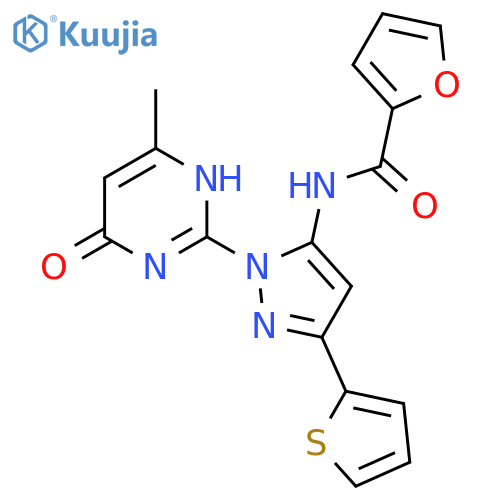 N-1-(4-methyl-6-oxo-1,6-dihydropyrimidin-2-yl)-3-(thiophen-2-yl)-1H-pyrazol-5-ylfuran-2-carboxamide structure