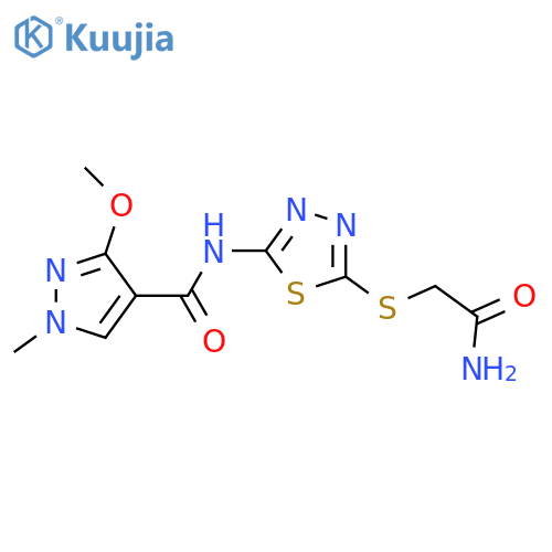 N-{5-[(carbamoylmethyl)sulfanyl]-1,3,4-thiadiazol-2-yl}-3-methoxy-1-methyl-1H-pyrazole-4-carboxamide structure