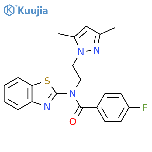 N-(1,3-benzothiazol-2-yl)-N-2-(3,5-dimethyl-1H-pyrazol-1-yl)ethyl-4-fluorobenzamide structure