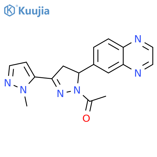 1-[2'-methyl-5-(quinoxalin-6-yl)-4,5-dihydro-1H,2'H-[3,3'-bipyrazole]-1-yl]ethan-1-one structure