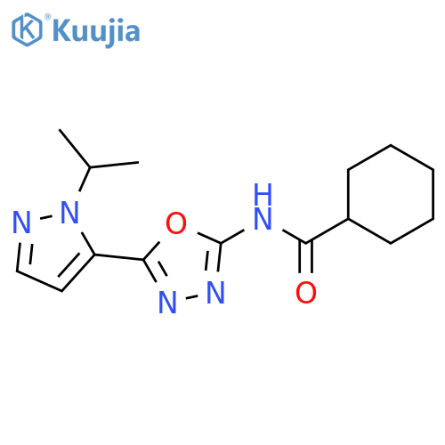 N-{5-1-(propan-2-yl)-1H-pyrazol-5-yl-1,3,4-oxadiazol-2-yl}cyclohexanecarboxamide structure