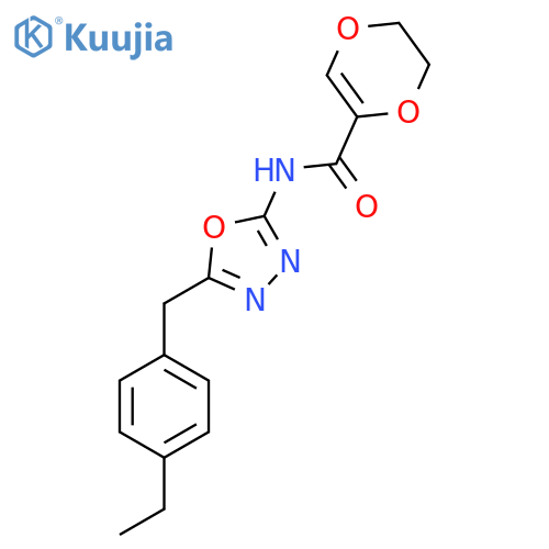 N-{5-(4-ethylphenyl)methyl-1,3,4-oxadiazol-2-yl}-5,6-dihydro-1,4-dioxine-2-carboxamide structure