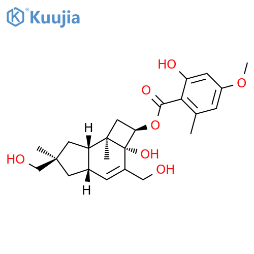 Benzoic acid, 2-hydroxy-4-methoxy-6-methyl-, (2R,2aS,4aS,6R,7aS,7bR)-2,2a,4a,5,6,7,7a,7b-octahydro-2a-hydroxy-3,6-bis(hydroxymethyl)-6,7b-dimethyl-1H-cyclobut[e]inden-2-yl ester structure