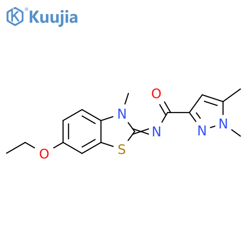 N-(6-ethoxy-3-methyl-2,3-dihydro-1,3-benzothiazol-2-ylidene)-1,5-dimethyl-1H-pyrazole-3-carboxamide structure