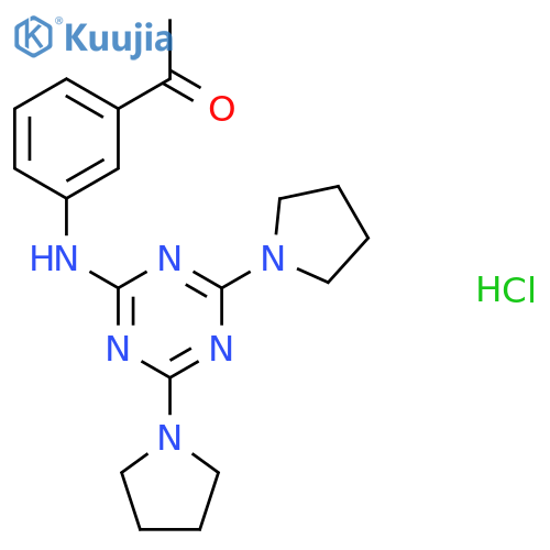 1-(3-{[4,6-bis(pyrrolidin-1-yl)-1,3,5-triazin-2-yl]amino}phenyl)ethan-1-one hydrochloride structure