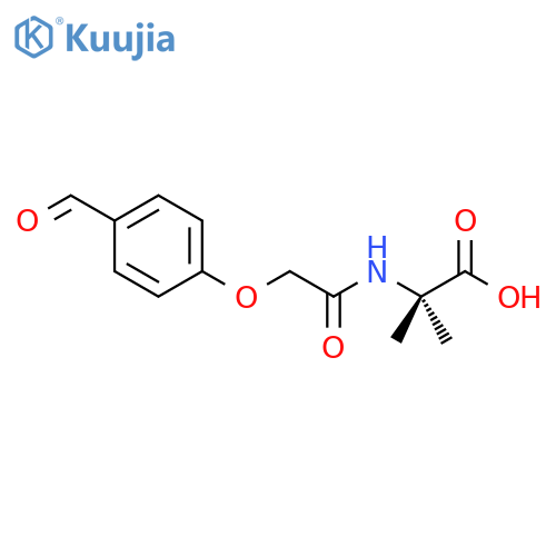 2-(2-(4-formylphenoxy)acetamido)-2-methylpropanoic acid structure