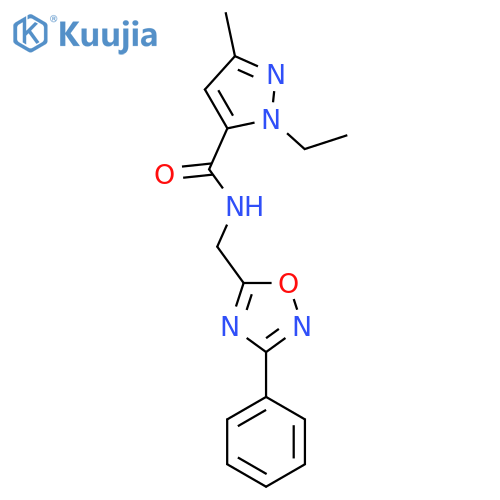 1-ethyl-3-methyl-N-(3-phenyl-1,2,4-oxadiazol-5-yl)methyl-1H-pyrazole-5-carboxamide structure