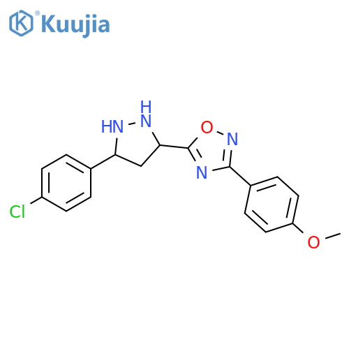 5-[3-(4-chlorophenyl)-1H-pyrazol-5-yl]-3-(4-methoxyphenyl)-1,2,4-oxadiazole structure