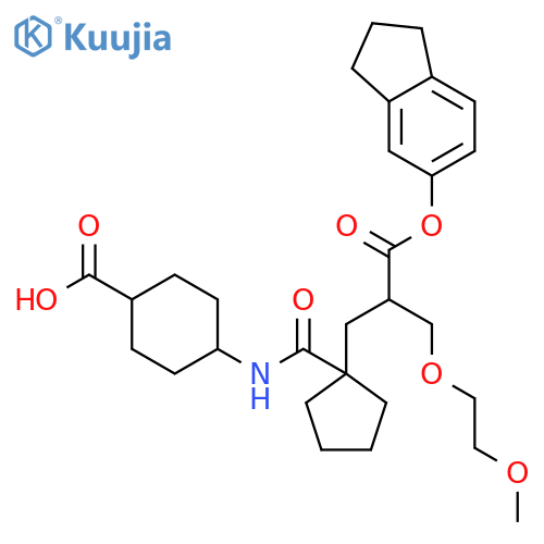 Cyclohexanecarboxylicacid,4-[[[1-[3-[(2,3-dihydro-1H-inden-5-yl)oxy]-2-[(2-methoxyethoxy)methyl]-3-oxopropyl]cyclopentyl]carbonyl]amino]- structure