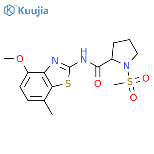 1-methanesulfonyl-N-(4-methoxy-7-methyl-1,3-benzothiazol-2-yl)pyrrolidine-2-carboxamide structure