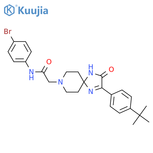 N-(4-bromophenyl)-2-[2-(4-tert-butylphenyl)-3-oxo-1,4,8-triazaspiro[4.5]dec-1-en-8-yl]acetamide structure