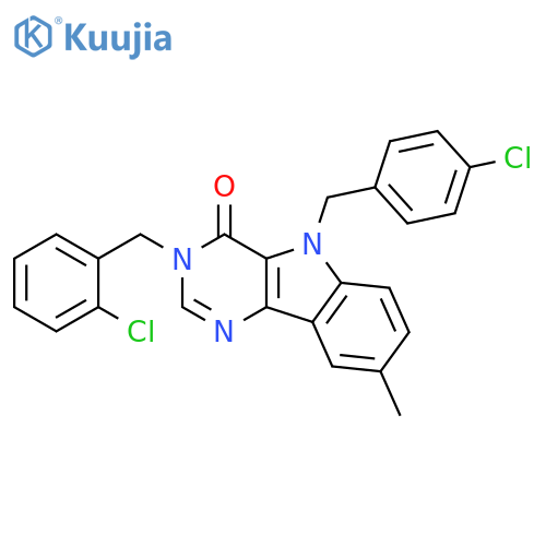 3-[(2-chlorophenyl)methyl]-5-[(4-chlorophenyl)methyl]-8-methyl-3H,4H,5H-pyrimido[5,4-b]indol-4-one structure