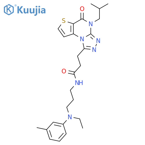 N-{3-[ethyl(3-methylphenyl)amino]propyl}-3-[8-(2-methylpropyl)-7-oxo-5-thia-1,8,10,11-tetraazatricyclo[7.3.0.0^{2,6}]dodeca-2(6),3,9,11-tetraen-12-yl]propanamide structure