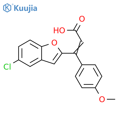 3-(5-chloro-1-benzofuran-2-yl)-3-(4-methoxyphenyl)prop-2-enoic acid structure