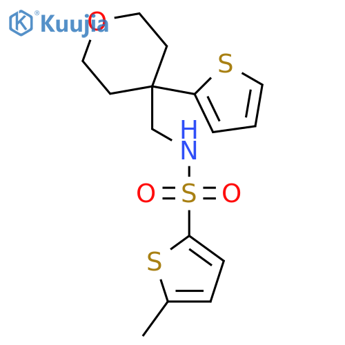 5-methyl-N-{4-(thiophen-2-yl)oxan-4-ylmethyl}thiophene-2-sulfonamide structure