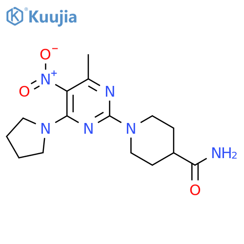 1-4-methyl-5-nitro-6-(pyrrolidin-1-yl)pyrimidin-2-ylpiperidine-4-carboxamide structure