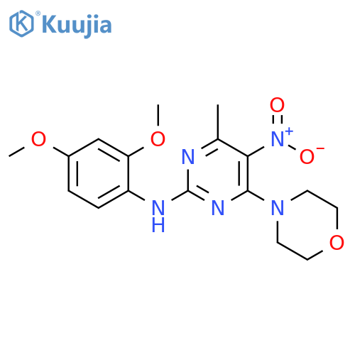 N-(2,4-dimethoxyphenyl)-4-methyl-6-(morpholin-4-yl)-5-nitropyrimidin-2-amine structure