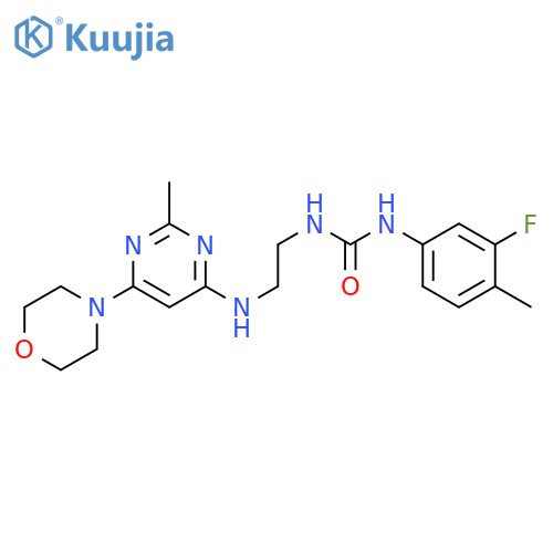 1-(3-fluoro-4-methylphenyl)-3-(2-{[2-methyl-6-(morpholin-4-yl)pyrimidin-4-yl]amino}ethyl)urea structure