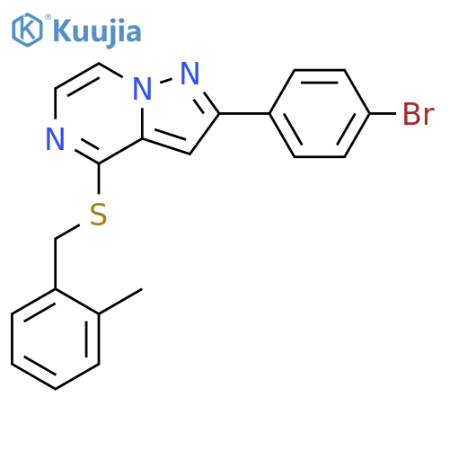 2-(4-bromophenyl)-4-{[(2-methylphenyl)methyl]sulfanyl}pyrazolo[1,5-a]pyrazine structure