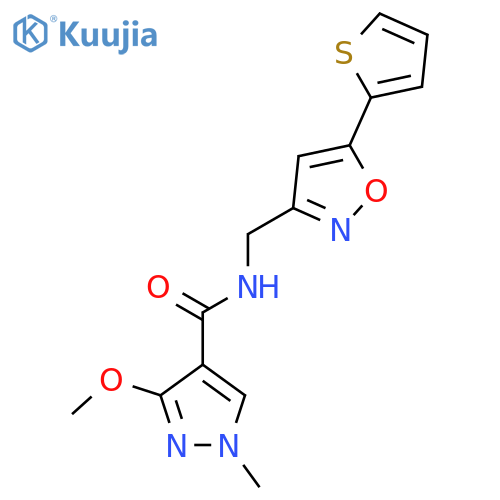 3-methoxy-1-methyl-N-{5-(thiophen-2-yl)-1,2-oxazol-3-ylmethyl}-1H-pyrazole-4-carboxamide structure