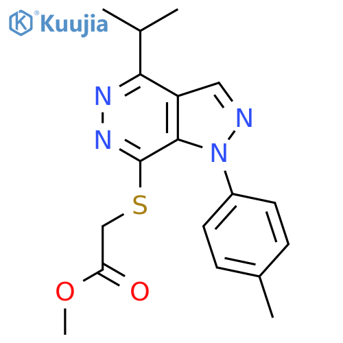 methyl 2-{1-(4-methylphenyl)-4-(propan-2-yl)-1H-pyrazolo3,4-dpyridazin-7-ylsulfanyl}acetate structure