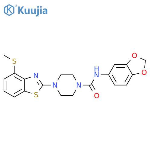 N-(2H-1,3-benzodioxol-5-yl)-4-4-(methylsulfanyl)-1,3-benzothiazol-2-ylpiperazine-1-carboxamide structure