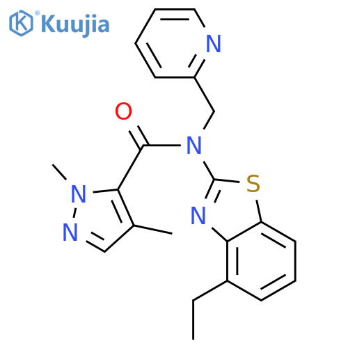 N-(4-ethyl-1,3-benzothiazol-2-yl)-1,4-dimethyl-N-(pyridin-2-yl)methyl-1H-pyrazole-5-carboxamide structure